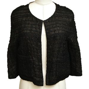 CHANEL Black Jacket Blazer Tweed Fantasy Hook Eye Buttons Gold Chain Sz 36 2012